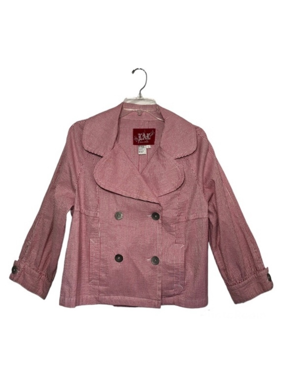 LAL Live A Little Cotton Blend Red / White Stripe Button Front Blazer Jacket L